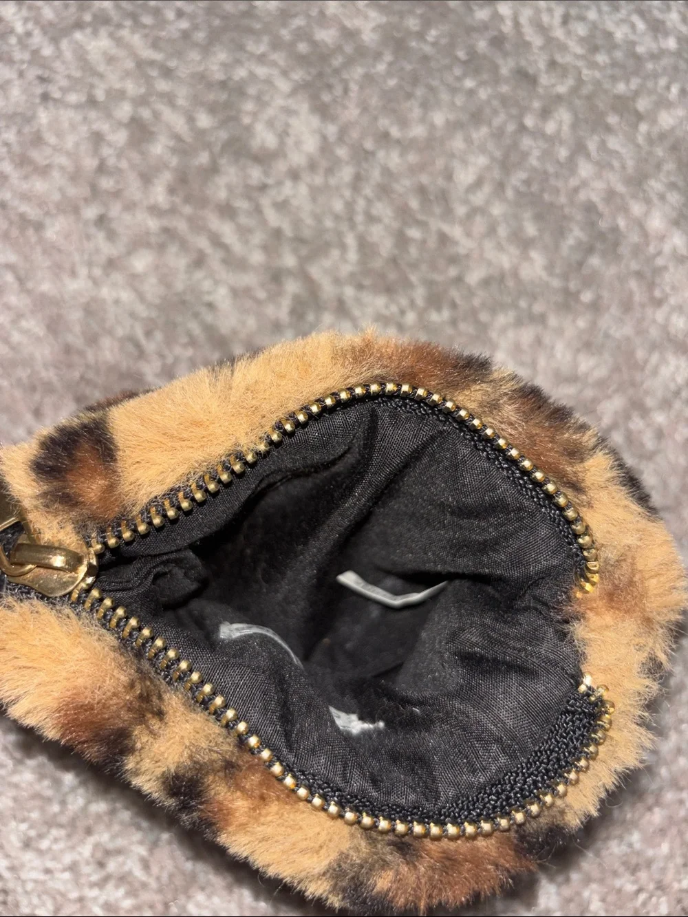Faux Fur Leopard Print Zip Pouch - Brown